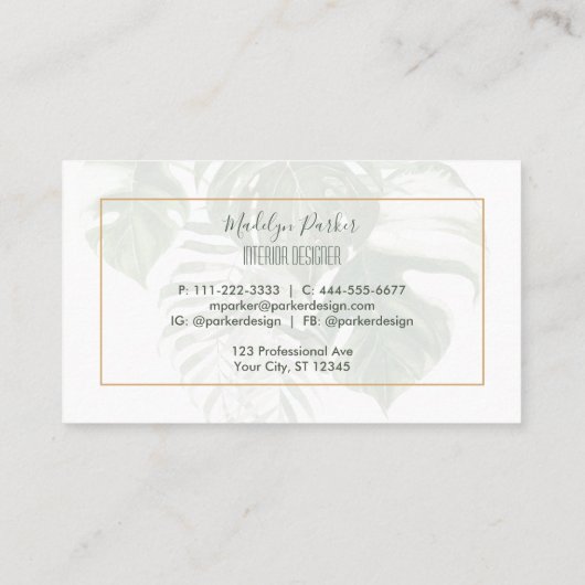 Carte De Visite Design d'intérieur moderne Feuille tropical (Dos)