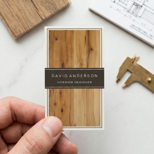 Carte De Visite Design d'intérieur moderne Grain de bois élégant