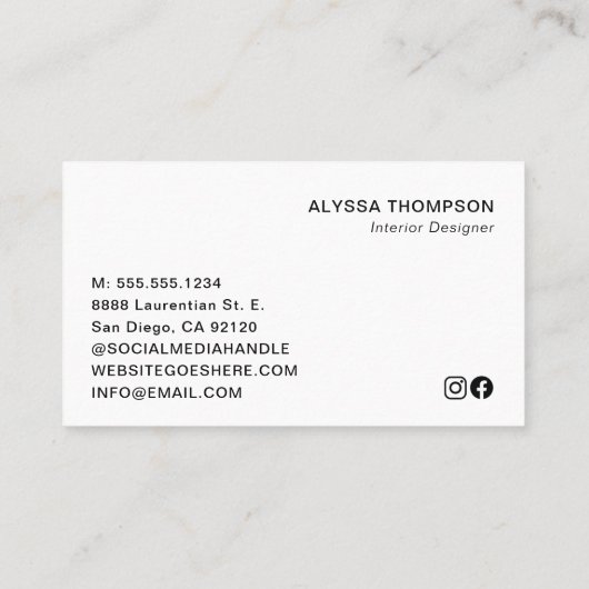 Carte De Visite Design d'intérieur Personnalisé Photo Moderne Desi (Dos)