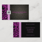 Carte De Visite Design d'intérieur pourpre/noir élégant de damassé (Devant / Derrière)