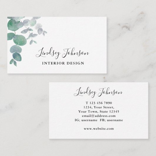 Carte De Visite Design d'intérieur vert Eucalyptus (Devant / Derrière)