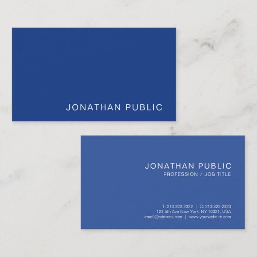 Carte De Visite Design élégant Blue Sleek Design tendance Plain Lu (Devant / Derrière)