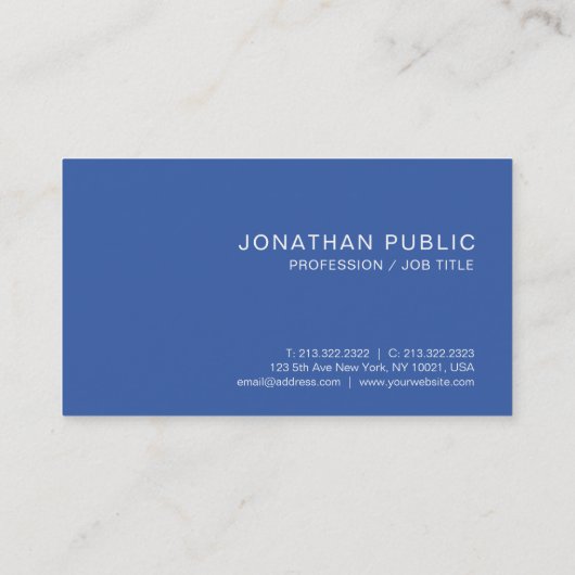 Carte De Visite Design élégant Blue Sleek Design tendance Plain Lu (Dos)