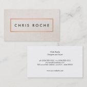 Carte De Visite Design élégant Cadre en cuivre Beige Lin Look (Devant / Derrière)