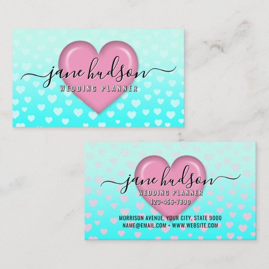 Carte De Visite Design élégant de coeur et de spectre rose (Devant / Derrière)