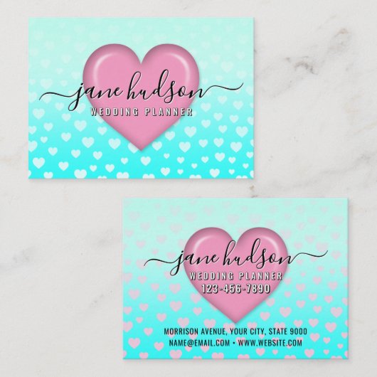 Carte De Visite Design élégant de coeur et de spectre rose (Devant / Derrière)