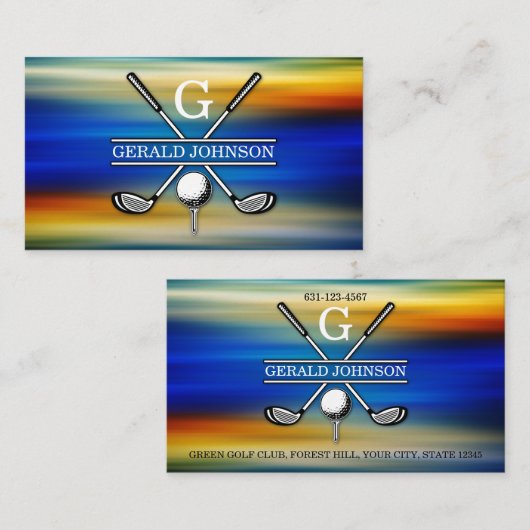 Carte De Visite Design élégant de Monogramme de Golf Customisé (Devant / Derrière)