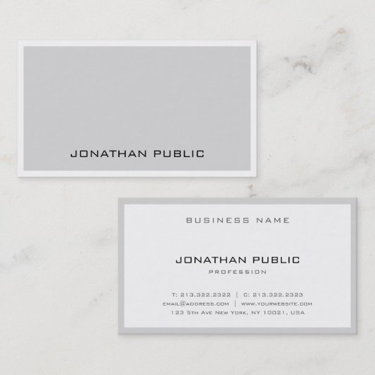 Carte De Visite Design élégant design gris blanc élégant minimalis (Devant / Derrière)