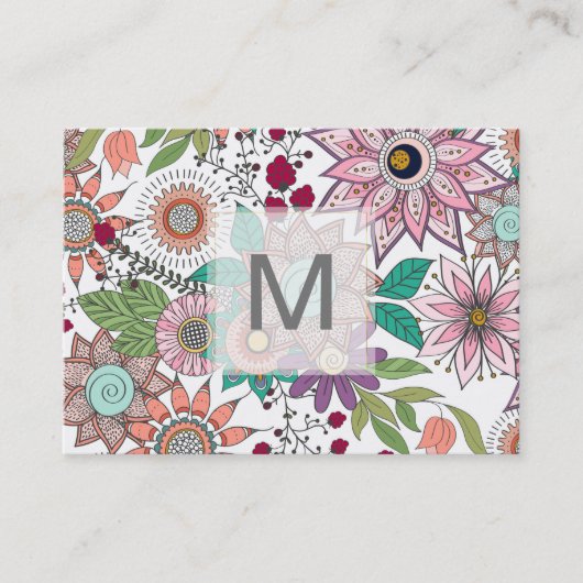 Carte De Visite Design élégant doodé fleuri design dynamique (Devant)