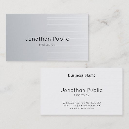 Carte De Visite Design élégant élégant élégant Silver Plain luxe é (Devant / Derrière)