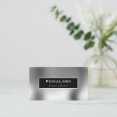 Carte De Visite Design élégant en argent métallique minimal (Debout devant)