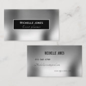 Carte De Visite Design élégant en argent métallique minimal (Devant / Derrière)