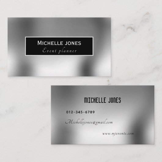 Carte De Visite Design élégant en argent métallique minimal (Devant / Derrière)