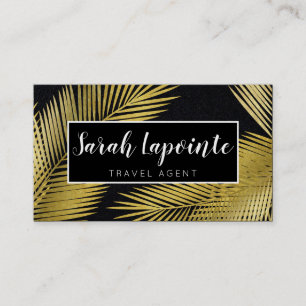 Carte De Visite Design élégant Feuille Tropical Gold & Black Palm