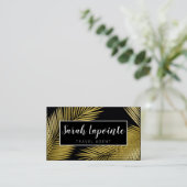 Carte De Visite Design élégant Feuille Tropical Gold & Black Palm (Debout devant)