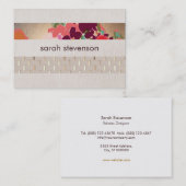 Carte De Visite Design élégant Floral Chic Gold & Linen Striped (Devant / Derrière)