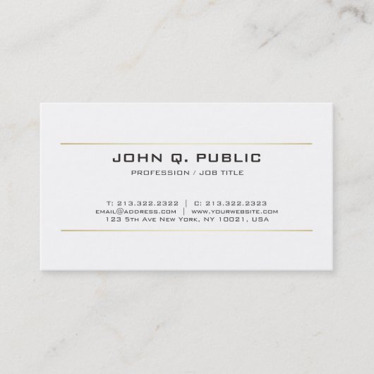 Carte De Visite Design élégant Gold Stripes Moderne Blanc Élégant (Devant)
