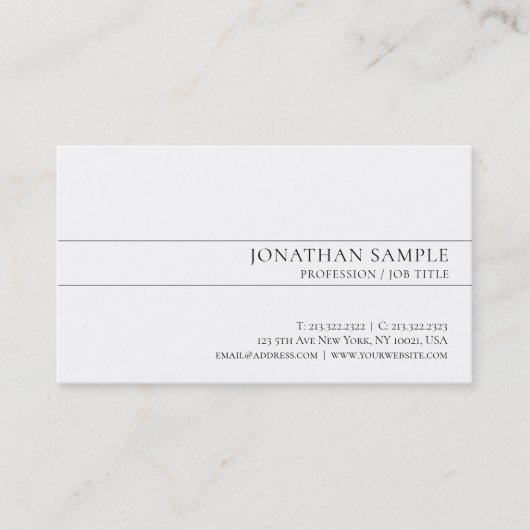 Carte De Visite Design élégant moderne Design élégant Blanc Plaine (Devant)