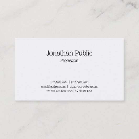 Carte De Visite Design élégant moderne Simple Professional Plain (Dos)