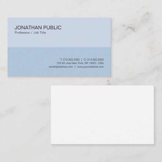 Carte De Visite Design élégant moderne tendance Bleu Simple Plaine (Devant / Derrière)