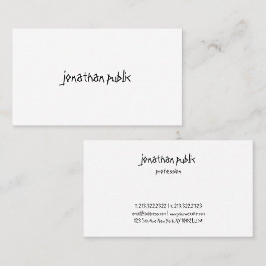 Carte De Visite Design Élégant Script Main Professionnel Simple To (Devant / Derrière)