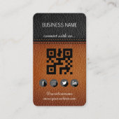Carte De Visite Design en cuir Brown-noir-médias sociaux Code QR (Devant)