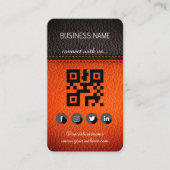 Carte De Visite Design en cuir Brown-noir-médias sociaux Code QR (Devant)