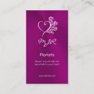 Carte De Visite Design fleuriste avec coeur mauve et rose
