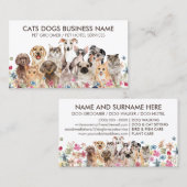 Carte De Visite Design floral blanc avec chiens chats (Devant / Derrière)
