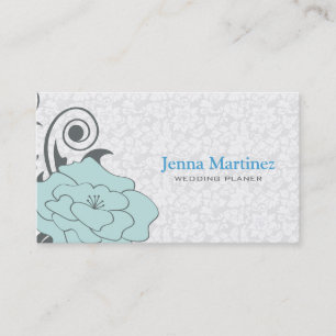 Carte De Visite Design Floral Blanc Et Gris Bleu