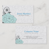 Carte De Visite Design Floral Blanc Et Gris Bleu (Devant / Derrière)