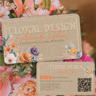 Carte De Visite Design Floral Boho Kraft Rustique Élégant Embossé