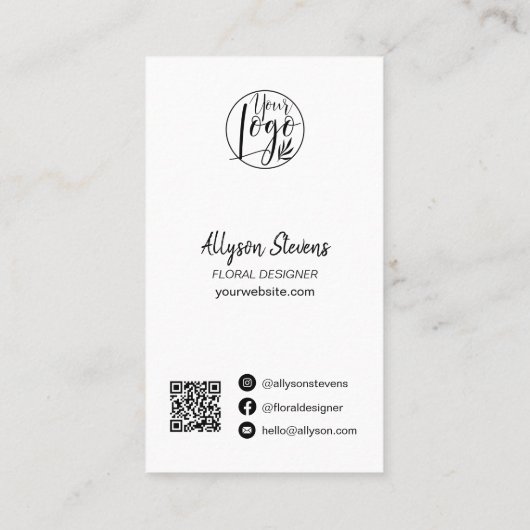 Carte De Visite Design floral moderne monstera logo blanc qr code (Dos)