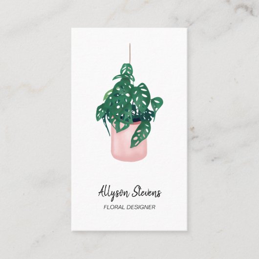 Carte De Visite Design floral moderne monstera logo blanc qr code (Devant)