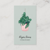 Carte De Visite Design floral moderne monstera logo vert qr code (Devant)