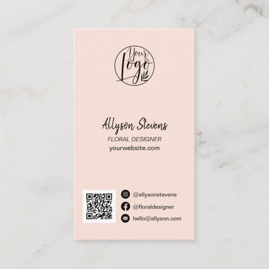 Carte De Visite Design floral moderne monstera rose logo qr code (Dos)