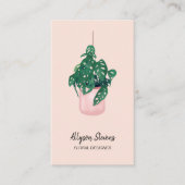 Carte De Visite Design floral moderne monstera rose logo qr code (Devant)