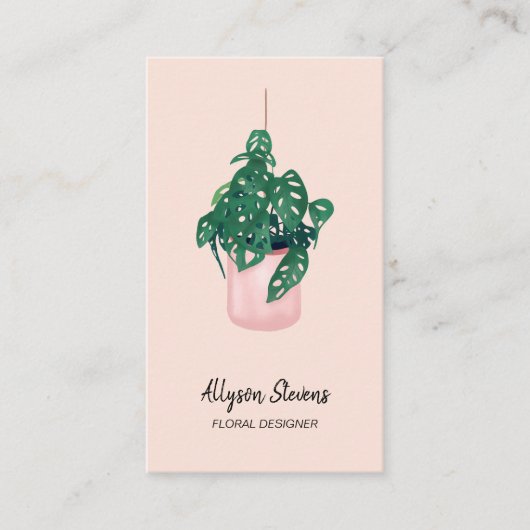 Carte De Visite Design floral moderne monstera rose logo qr code (Devant)