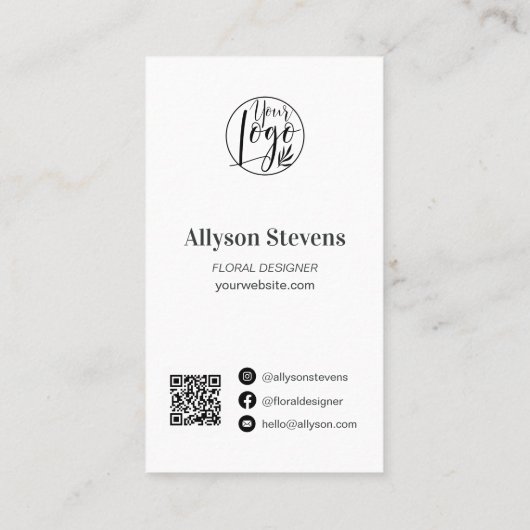 Carte De Visite Design floral moderne plante blanc logo qr code (Dos)