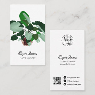 Carte De Visite Design floral moderne plante blanc logo qr code