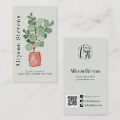 Carte De Visite Design floral moderne plante fig logo qr code (Devant / Derrière)