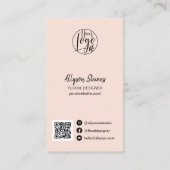 Carte De Visite Design floral moderne plante rose logo qr code (Dos)