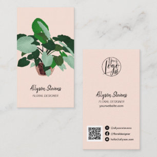Carte De Visite Design floral moderne plante rose logo qr code