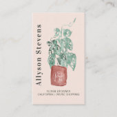Carte De Visite Design floral moderne plante rose logo qr code (Devant)
