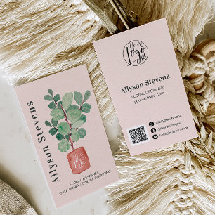 Carte De Visite Design floral moderne plante rose logo qr code