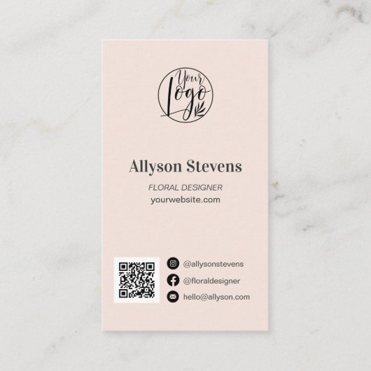Carte De Visite Design floral moderne plante rose logo qr code (Dos)