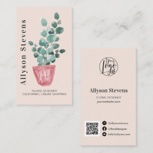 Carte De Visite Design floral moderne plante rose logo qr code