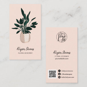 Carte De Visite Design floral moderne plante rose logo qr code