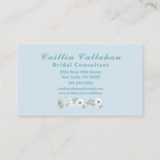 Carte De Visite Design floral noir, blanc et Turquoise monogramme (Dos)