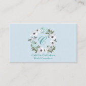 Carte De Visite Design floral noir, blanc et Turquoise monogramme (Devant)